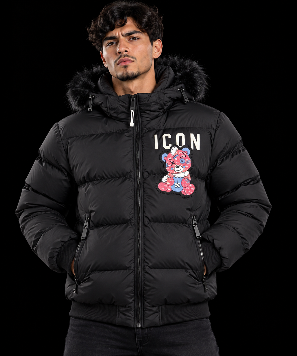 CHAQUETA NEGRA OSITO ROSA