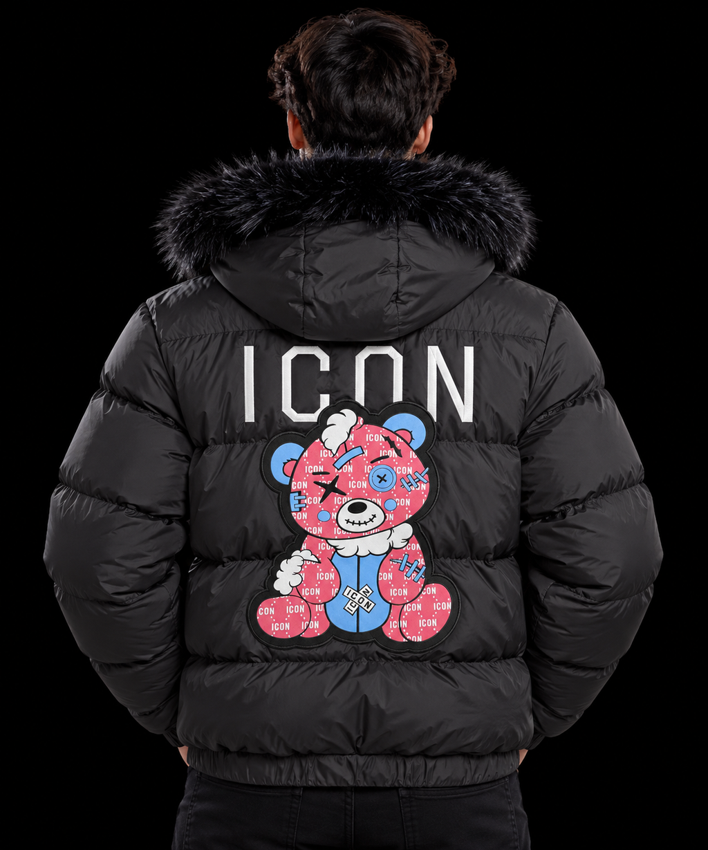 CHAQUETA NEGRA OSITO ROSA