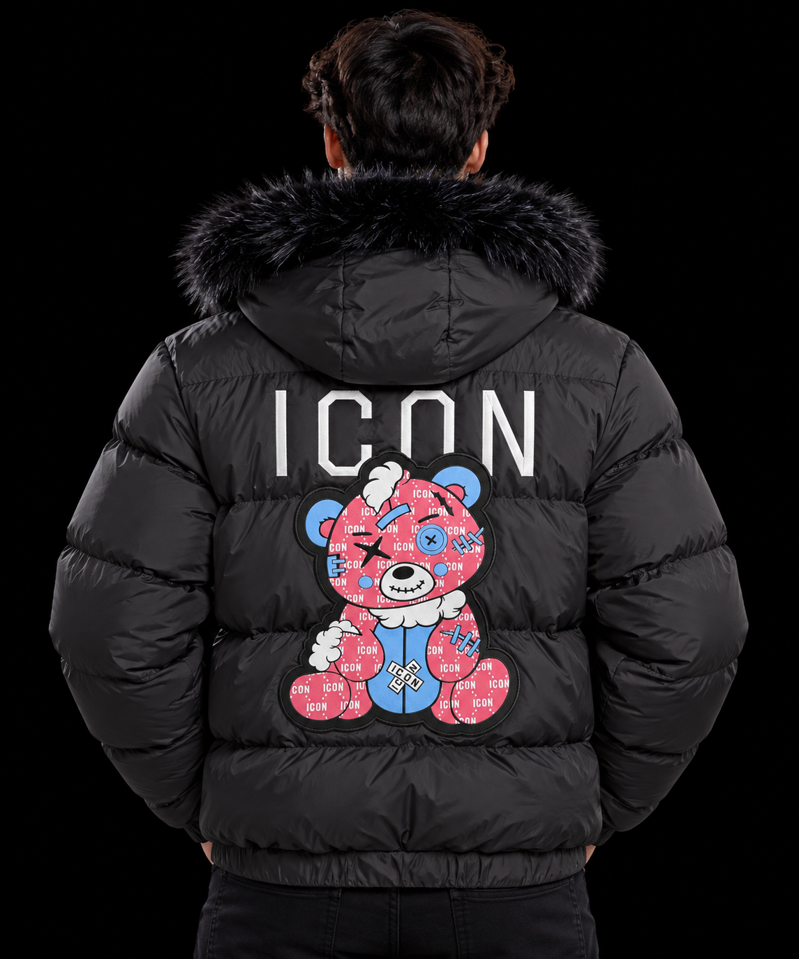 CHAQUETA NEGRA OSITO ROSA