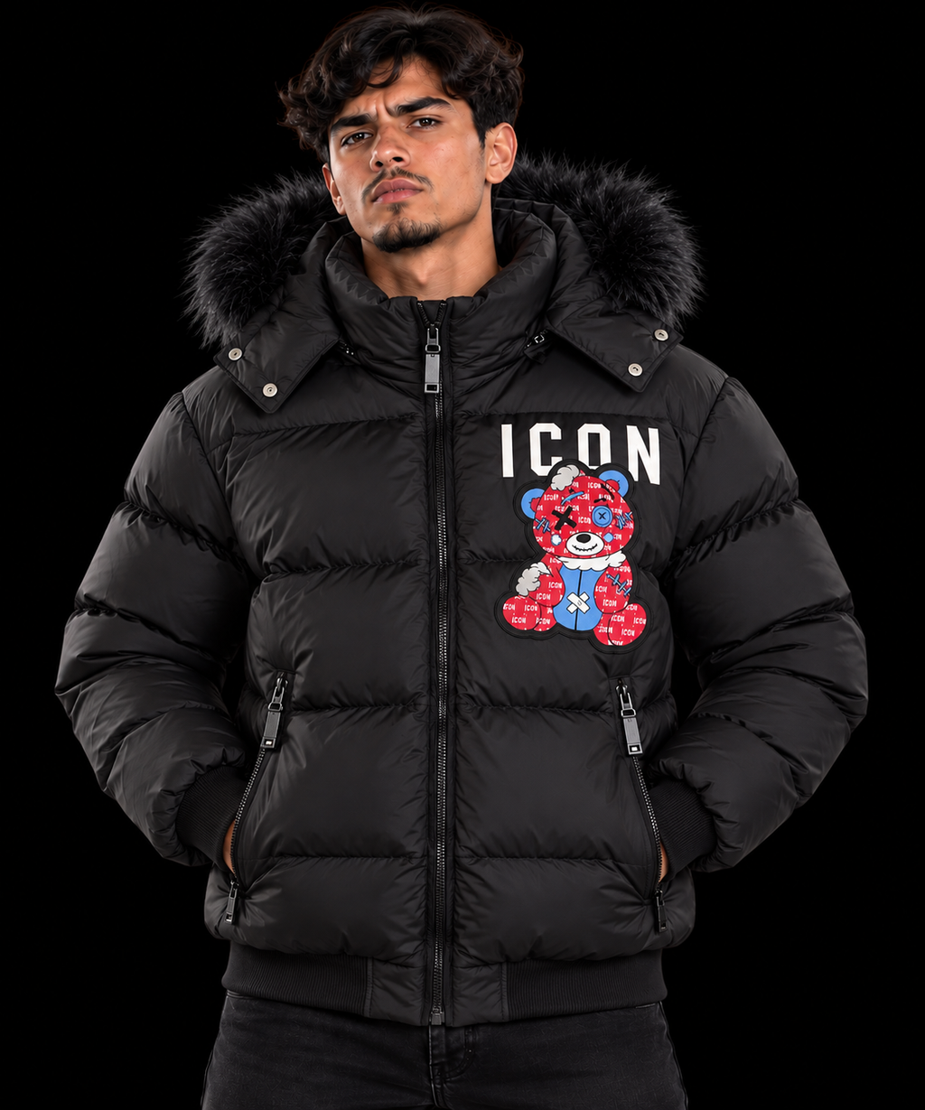 CHAQUETA NEGRA OSITO ROJO
