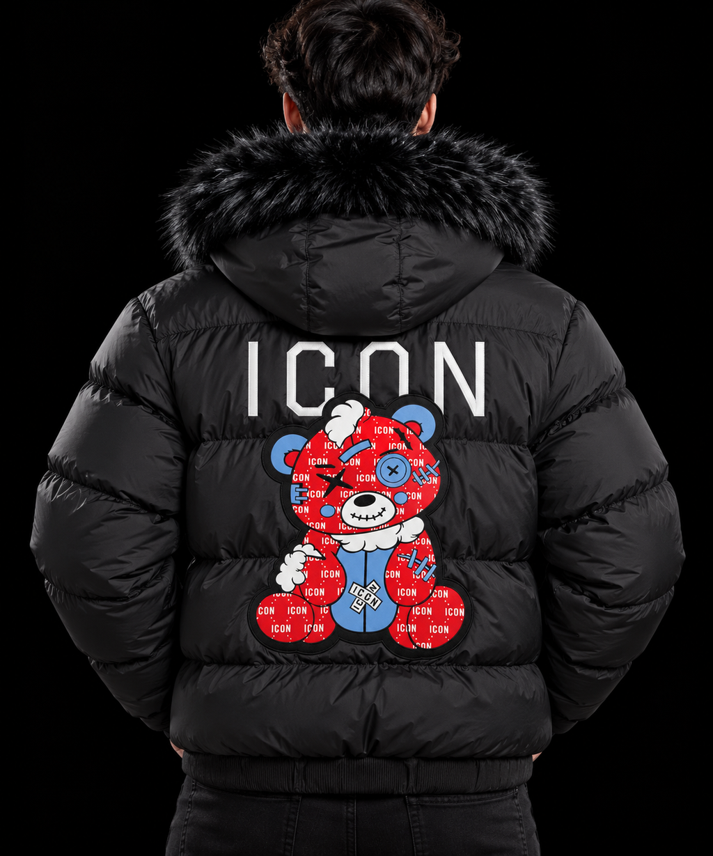 CHAQUETA NEGRA OSITO ROJO