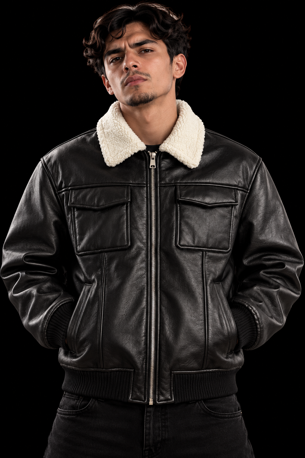 CHAQUETA SHERPA AVIATOR NEGRA