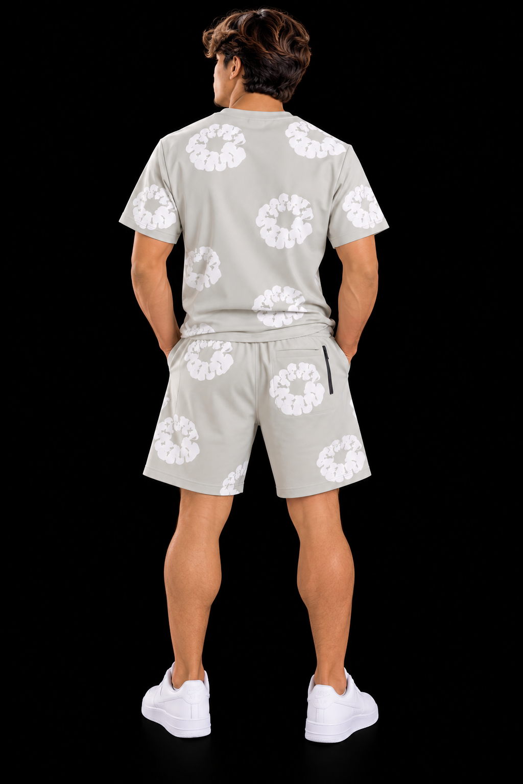 CONJUNTO CORTO FLORES GRIS