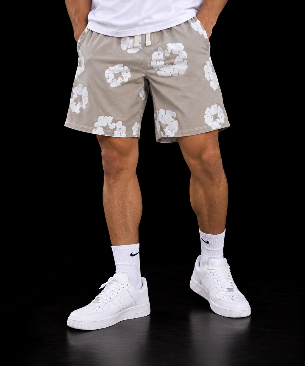 PANTALON CORTO FLORES BEIG